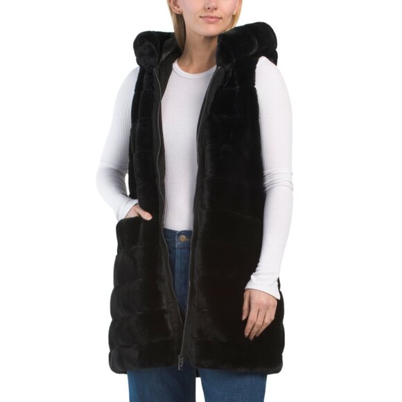 VIA SPIGA Black Faux Fur Vest